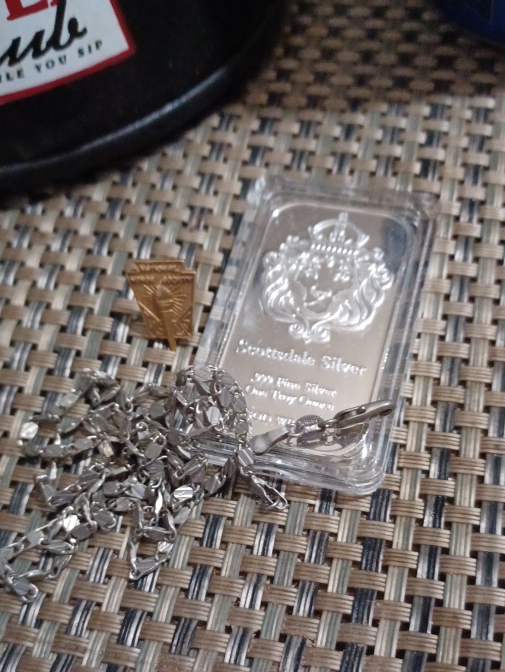 Silver Ounce Brillant Design Plated Bar&SS Necklace& Balfor Honor Pin